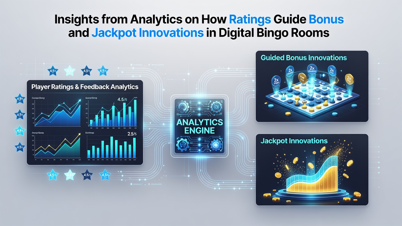 Analytics dashboard displaying player ratings and their correlation with bonus and jackpot features in digital bingo platforms