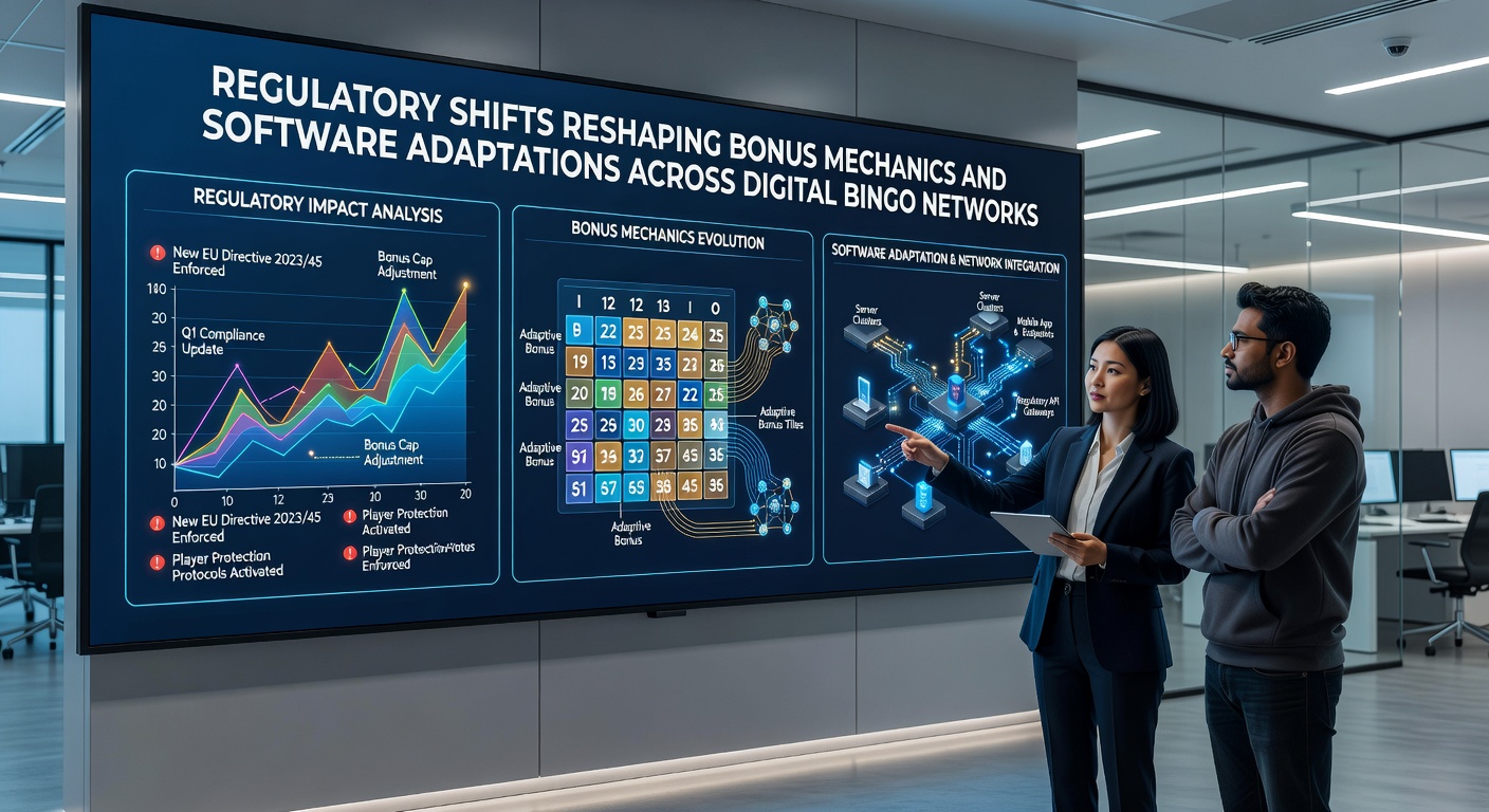 Software developers updating bingo platform code for regulatory compliance