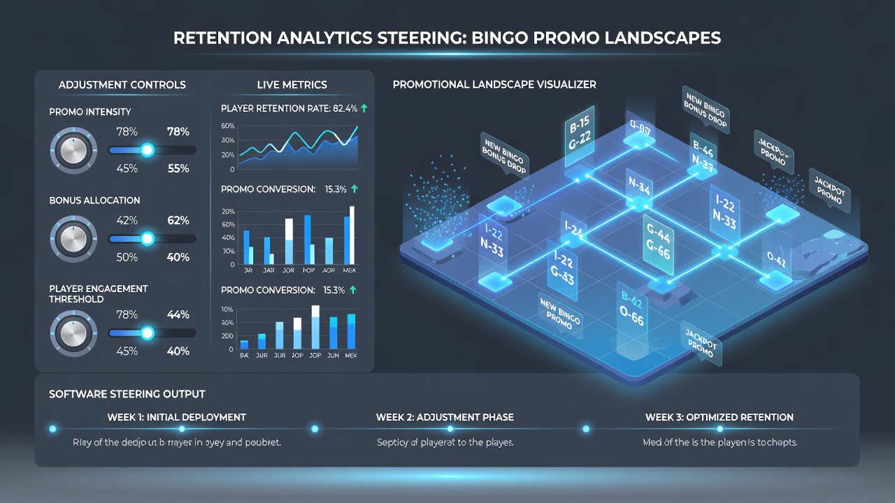 Analytics team reviewing bingo retention graphs and software update logs