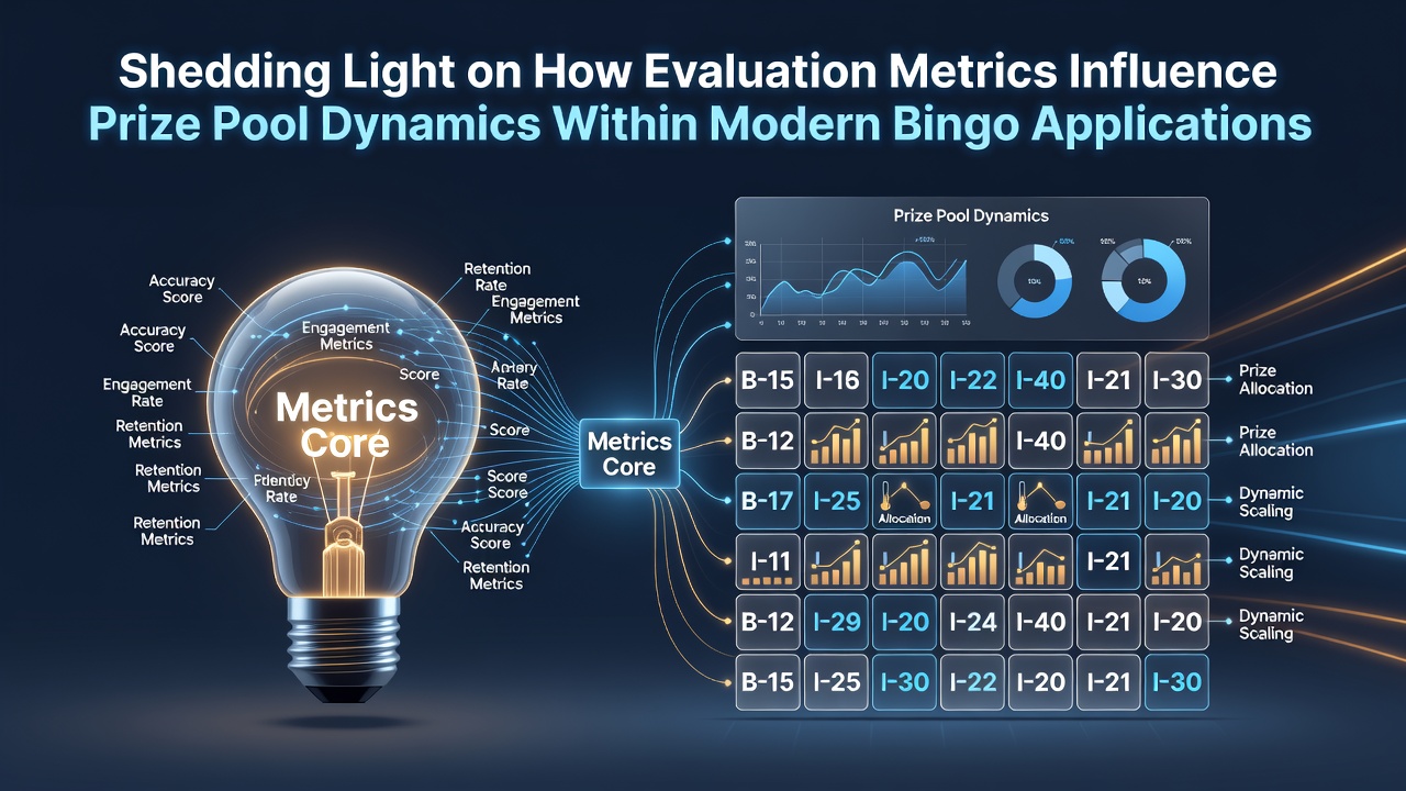 Dashboard showing evaluation metrics and prize pool allocations in a modern bingo application interface