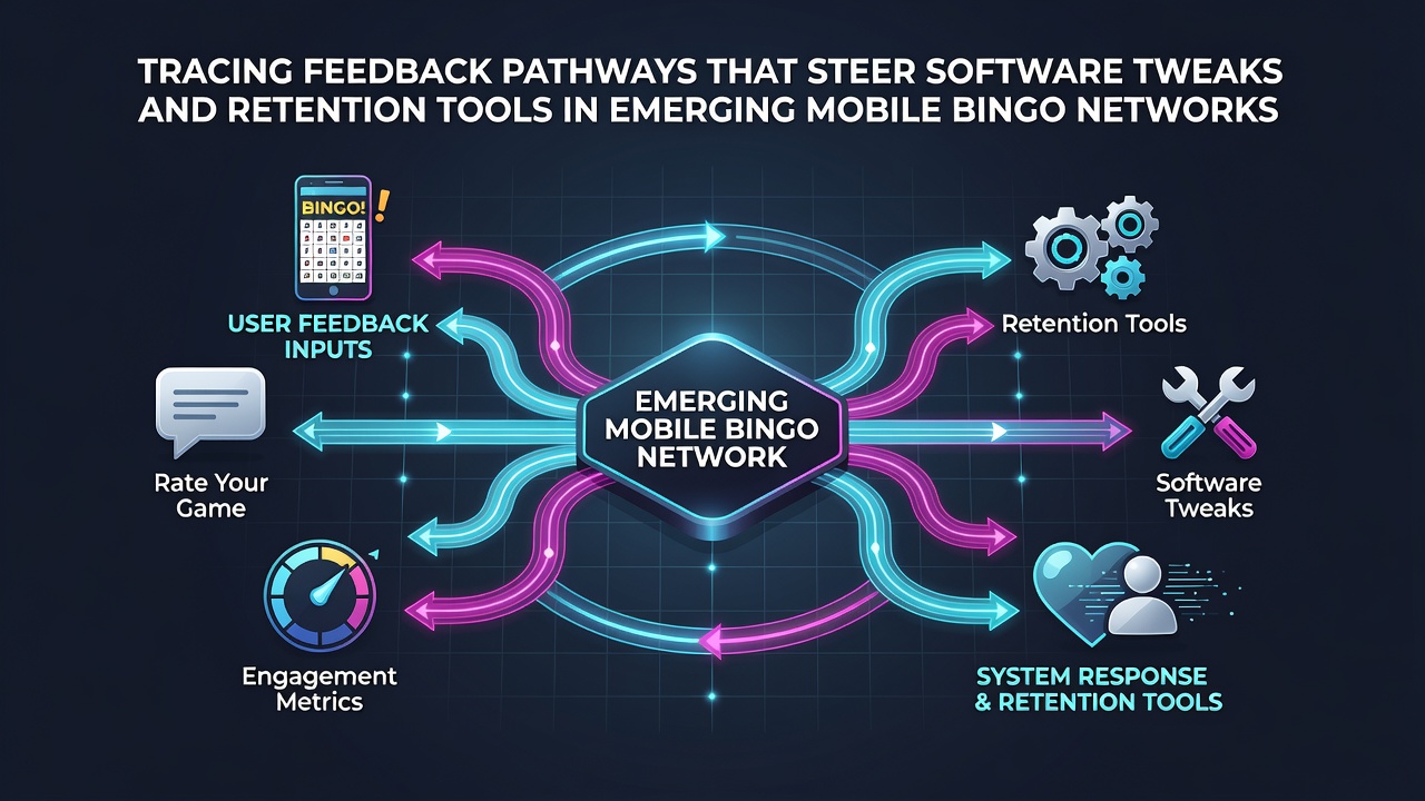 Analytics dashboard interface displaying retention metrics and feedback categories for mobile bingo applications
